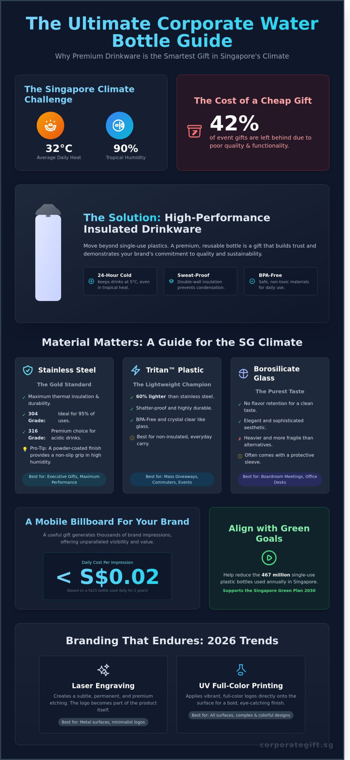 The Ultimate Guide to Custom Water Bottles in Singapore (2026) - Infographic